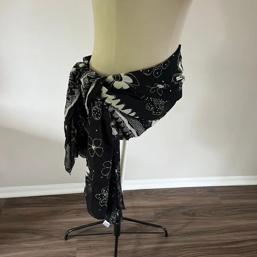 Black Floral Whimsigoth Scarf Coverup Large